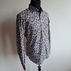 NEW Emanuel Berg Men's Floral Brown Button Down Shirt Size 44 XL